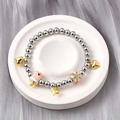 Платиновый & Золотой Латунные эмалевые круглые бусины браслеты с подвесками для женщин, с четким кубического циркония, без кадмия и без свинца, стойки покрытие, долговечный, платиной и золотом, внутренний диаметр: 2-1/4 дюйм (5.8 см), Кулон : 10x9 мм