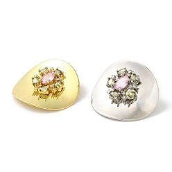 Платиновый & Золотой Серьги-пусеты из латуни с микропаве и прозрачным фианитом, без кадмия и без свинца, долговечный, цветок, платина и настоящее 18 к позолота, 30x27.5 мм