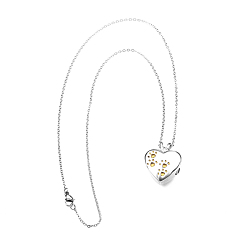 Gold 316L Surgical Stainless Steel Heart with Paw Print Urn Ashes Pendant Necklace with Enamel, Memorial Jewelry for Men Women, Gold, 17.72 inch(45cm)