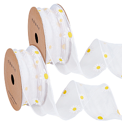 Белый Полиэстеровые ленты с цветочным узором, для поделок своими руками, бантики для волос и украшение подарка, белые, 2 дюйм (52 мм), около 10.00 ярдов (9.14 м) / рулон