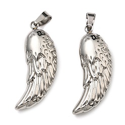 Stainless Steel Color Non-Tarnish 304 Stainless Steel Pendants, Wing Charm, Stainless Steel Color, 38x18x8mm, Hole: 5x8mm