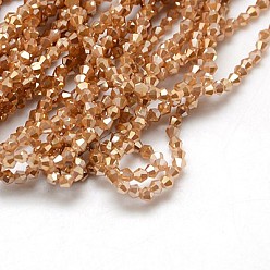 Bisque Electroplate Glass Beads Strands, Full Plated, Faceted, Bicone, Bisque, 3x3mm, Hole: 1mm, about 128~135pcs/strand, 13.8