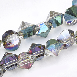 Кадет Синий Гальванические стеклянные бусины, с покрытием AB цвета, граненые, алмаз, кадетский синий, 8x6.5 мм, отверстие : 1.2 мм, около 98 шт / нитка, 38.58 дюйм