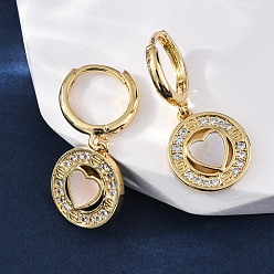 Настоящее золото 18K Серьги-кольца в форме сердца с плоскими круглыми латунными микрокристаллами из прозрачного кубического циркония, с оболочкой, без кадмия и без свинца, стойки покрытие, долговечный, реальный 18 k позолоченный, 26x12 мм