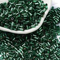 Teal Baking Paint Glass Round Bugle Beads, Silver Lined, Tube, Teal, 3.5~3.8x2~2.5mm, Hole: 1.2mm