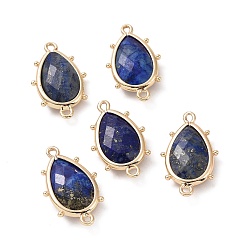 Ляпис-Лазурь Подвески из натурального лазурита, с позолоченными латунными петлями по краям, граненые, слеза, 24x14.5x5 мм, Отверстие : 1.2 мм & 1.4 мм