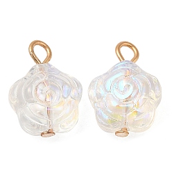 WhiteSmoke Glass Pendants, with Light Gold Brass Loops, Flower Charms, WhiteSmoke, 16~16.5x12x8mm, Hole: 2.2mm