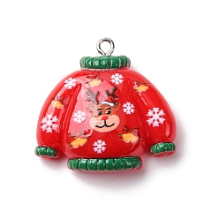 Clothes Рождественские подвески из непрозрачной смолы, с железной платиной петлей, свитер, 29x29x9 мм, отверстие : 2 мм