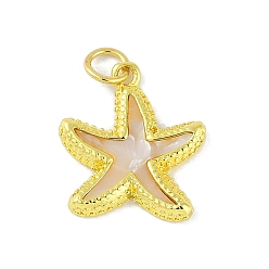Настоящее золото 18K Латунь эмаль подвески, с целью перехода в кольце, без кадмия, без никеля и без свинца, прелести морская звезда, реальный 18 k позолоченный, 17.5x15.5x2 мм, отверстие : 3 мм