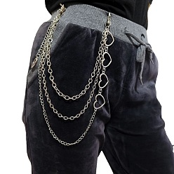 Платина Сплав сердце звено 3 слой цепи ремни для брюк, платина, 400 мм