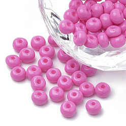Ярко-Розовый Fgb 6/0 краска для выпечки стеклянный бисер, круглые, ярко-розовый, 4~4.5x3 мм, отверстие : 1~1.2 мм, около 4500 шт / упаковка, о 450 г / мешок