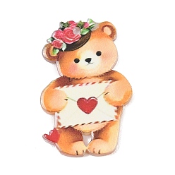 Медведь Непрозрачные акриловые подвески с принтом ко Дню святого Валентина, медведь, 37x24x2.5 мм, отверстие : 1.8 мм