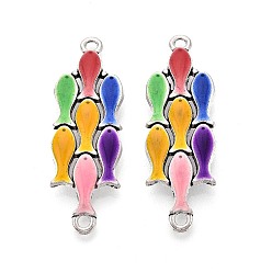 Разноцветный Подвески из сплава эмали, ссылки на рыбные кластеры, античное серебро, красочный, 44.5x14.5x5 мм, отверстие : 2.2 мм