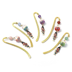 Смешанные камни Закладка манэки-нэко в японском стиле, Подвеска-закладка Lucky Cat & Fish со смешанными натуральными круглыми драгоценными камнями, закладки с крючками из сплава, 84 мм