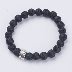 Lava Rock Natural Lava Rock Beads Stretch Bracelets, with Alloy European Beads, 2 inch(50mm)