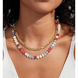 Аквамарин Ожерелья в стиле бохо с подвесками из натурального аквамарина в форме рондель для женщин, с медными застежками, золотые, 17.91 дюйм (45.5 см)