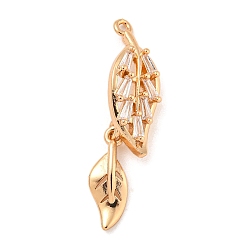 Лист Латунные микропаве прозрачные подвески с фианитом, золотой свет, лист, 30x7x6 мм, отверстие : 1.2 мм