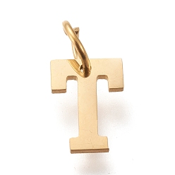 Letter T 304 подвески из нержавеющей стали, с прыжковых колец, ручная полировка, золотые, letter.t, 10x7x1 мм, отверстие : 4.5 мм