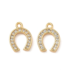 Настоящее золото 18K Латунные микропаве прозрачные кубические циркониевые подвески, Подковы, без никеля , реальный 18 k позолоченный, 11.5x8.5x2 мм, отверстие : 1.2 мм