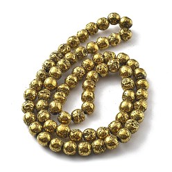 с Золотистым Покрытием Гальванические бусины из натуральной лавы, круглые, с золотым покрытием, 6 мм, отверстие : 1.2 мм, около 69 шт / нитка, 16.14'' (41 см)