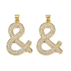 Настоящее золото 18K Латунные микро проложить кубического циркония подвески, символ &, без кадмия и без свинца, стойки покрытие, долговечный, реальный 18 k позолоченный, 30x21x3 мм, отверстие : 3.5x3.5 мм
