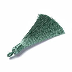 Sea Green Polyester Tassel Pendants, Sea Green, 78~82x8mm, Hole: 2~4mm