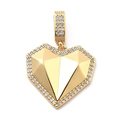 Сердце Покрытие стойки латунь с подвесками из фианита, долговечный, подвески без свинца и кадмия, сердце, 22.5x23.5x4.5 мм, отверстие : 7.5x2.5 мм