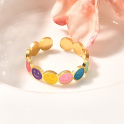 Smiling Face 201 эмалированное кольцо-манжета из нержавеющей стали для женщин, золотые, улыбающееся лицо, 5 мм, внутренний диаметр: регулируемый