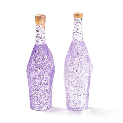 Lilac Dummy Bottle Transparent Resin Cabochon, with Glitter Powder, Lilac, 41.5x12.5x12.5mm
