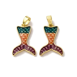 Разноцветный Латунь эмаль подвески, подвески в форме рыбьего хвоста русалки, реальный 18 k позолоченный, красочный, 19x12.5x2 мм, отверстие : 4x2.5 мм