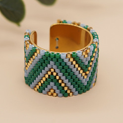 Темно-Зеленый Регулируемые манжеты в стиле бохо 304 из нержавеющей стали и стеклянных бусин, темно-зеленый, внутренний диаметр: 20 мм