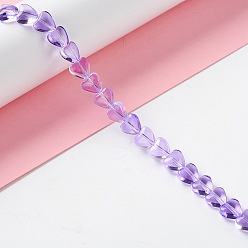 Dark Violet Transparent Glass Beads Strand, Heart, Dark Violet, 7.5~8.5x8~8.5x4~4.5mm, Hole: 1mm, about 44~45pcs/strand, 12.56~12.87 inch(31.9~32.7cm)