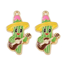 Кактус Подвески из сплава с эмалью на тему Синко де Майо, золотые, кактус, 30x16.5x2.5 мм, отверстие : 1.8 мм, 10 шт / комплект