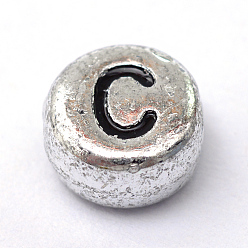 Letter C Plated Acrylic Horizontal Hole Letter Beads, Flat Round, Letter.C, 7x4mm, Hole: 1.3mm, about 3600pcs/500g