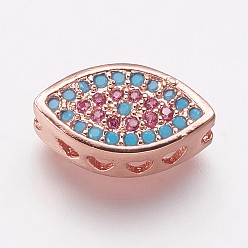 Розовое Золото Латунные шарики циркония кубической, лошадиный глаз , светло-голубой и фиолетовый, розовое золото , 7.5x13x4 мм, отверстие : 1.5 мм