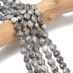 Камень Карты Натуральная карта каменные бусы пряди, с бисером, граненые, плоско-круглые, 6~6.5x4 мм, отверстие : 1.2 мм, около 49~52 шт / нитка, 15.35~15.75'' (39~40 см)