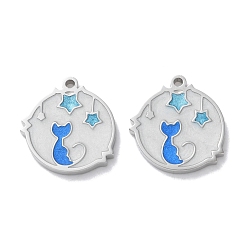 Белый 304 прелести нержавеющей стали, с эмалью, плоский круглый с кошачьим шармом, белые, 13.5x12.5x1.5 мм, отверстие : 1 мм