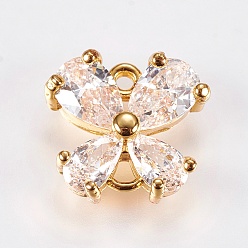 Золотой Латунные микро проложить кубических ссылки циркония, прозрачные, никель свободный и свинец и кадмий освобождают, бабочка, золотые, 10.5x11x4 мм, отверстие : 1 мм