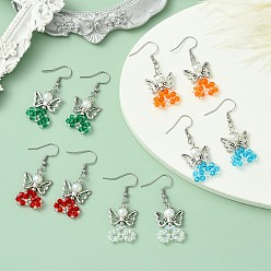 (52) Непрозрачная лаванда Болтающие серьги из стекла, с бусинами из сплава и 304 крючками для сережек из нержавеющей стали, ангел, разноцветные, 44~45x18 мм