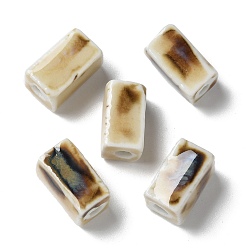 Moccasin Handmade Porcelain Beads, Cuboid, Moccasin, 12~13x7~7.5x7~7.5mm, Hole: 2.5mm