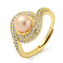 Real 14K Gold Plated Natural Shell Adjustable Ring, Brass Finger Ring, Real 14K Gold Plated, US Size 7 3/4(17.9mm)