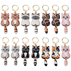 Color mezclado 14 piezas 7 estilos aleación esmalte forma de gato colgante marcadores de puntada de bloqueo, con 304 fornituras de acero inoxidable, dorado, color mezclado, 5.4 cm, 2 piezas / estilo