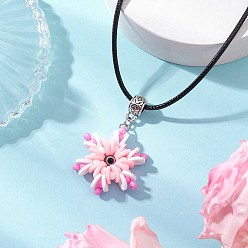 Pink Стеклянные бусины и полимерная глина и ожерелья с подвесками в виде снежинок от сглаза, ожерелья из черного вощеного хлопкового шнура для женщин, розовые, 17.62 дюйм (44.75 см) в длину + 53 удлинитель мм