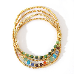 Унакит 4шт. роскошные круглые бусины из натурального унакита, лунный камень, лазурит, малайзийский нефрит, стекло, кубический цирконий, фиолетовый гранат, красный гранат, стеклянные бусины, набор длинных браслетов для женщин, внутренний диаметр: 6-1/2 дюйм (16.5 см)