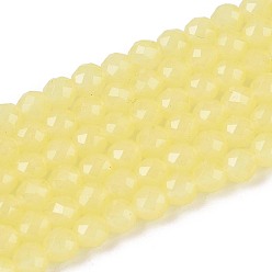 Шампанско-Желтый Стеклянные бусины, имитация нефрита , круглые, граненые, шампанское желтый, 4x3.5~4 мм, отверстие : 0.6~0.8 мм, около 94~99 шт / нитка, 13.78~14.57'' (35~37 см)