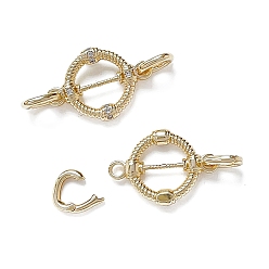 Real 18K Gold Plated Brass Micro Pave Clear Cubic Zirconia Fold Over Clasps, Long-Lasting Plated, Ring, Real 18K Gold Plated, 36mm, Ring: 24x17x3.5mm, hole: 2mm, clasp: 9x7x2mm