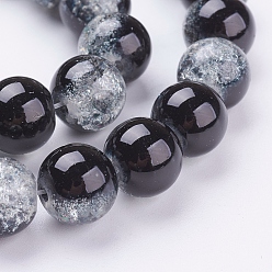 Black Spray Painted Crackle Glass Beads Strands, Round, Two Tone, Black, 10mm, Hole: 1.3~1.6mm, about 80pcs/strand, 31.4 inch