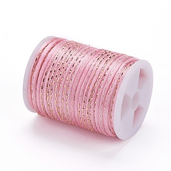 Pink Polyester Cord, with Gold Metallic Cord, Chinese Knotting Cord, Pink, 1.5mm, about 4.37 yards(4m)/roll
