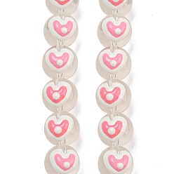 Pink Прозрачное стекло с эмалевыми бусинами, бусины ручной работы, сердце, розовые, 11.5x14~15x12~12.5 мм, отверстие : 1.2~1.5 мм