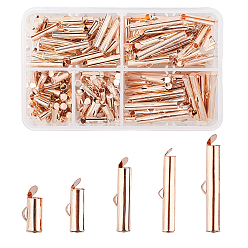 Rose Gold Iron Slide On End Clasp Tubes, Slider End Caps, Rose Gold, 5.5x10~30x4mm, Hole: 1mm, Inner Diameter: 3~3.2mm, 200pcs/box